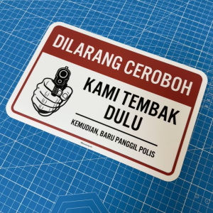 Keep Out. We Shoot First. Dilarang Masuk. Kami Tembak Dulu . 禁止进入 我们先开枪. Sticker Sign Signage. No Entry. Do Not Enter.