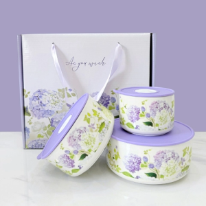 3pcs Ceramic Bowl Gift Set Mangkuk Seramik Penutup Nordic With Lid Food Storage Airtight Keep Warm Oven Microwave