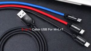 Cáp sạc 3in1 USB to C/L/M Baseus CAMLT Three Primary Colors BSY (Hàng chính hãng)