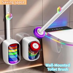 Joybos | Bộ Bàn Chải Vệ Sinh Nhà Tắm Joybos Rainbow Dùng Một Lần Kèm Giá Đỡ Cán Dài 43cm Thân Thiện Với Môi Trường Gắn Tường