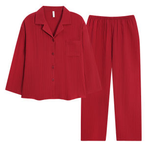 Miiow | Pure Cotton Sleepwear 2025 Womens Long Sleeve Home Clothes Set Cat Person Wearable Outdoor Home Leisure Style Wave Pleats