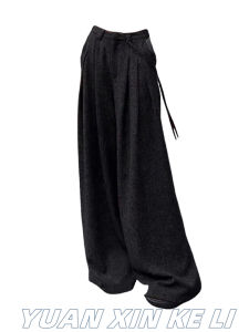 กางเกงขายาวทรงหลวมเอวสูงผ้าขนสัตว์หนาแฟชั่นสำหรับผู้หญิง กางเกงขายาวทรงสลิมฟิตสไตล์เกาหลีฤดูใบไม้ร่วง/ฤดูหนาว