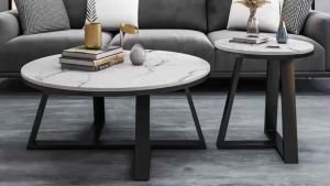 Bàn trà đôi Sofa phòng khách mặt đá tròn chân kim loại sơn tĩnh điện chữ Y sang trọng hiện đại