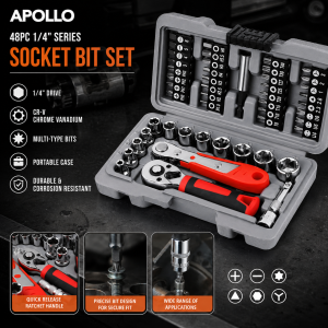 1/4" Drive Quick-Release Ratchet & Screwdriver Bit Set CR-V Reversible Wrench with Phillips/Slotted Bits for Auto Repair