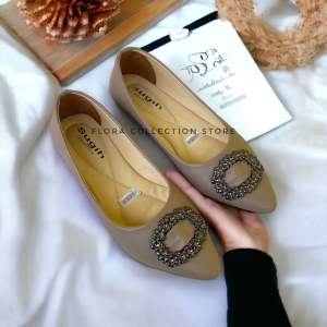 Flatshoes Olivia Sol Karet Empuk Sepatu Balet Kerja Wanita Polos Hitam Kekinian Korean Style