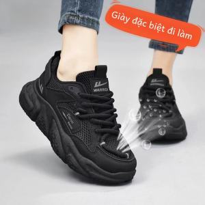 Womens Breathable Black Dad Shoes Anti-Slip Work Sports Mesh Shoes Comfortable All Day round Flat Heel Korean Style Casual Shoes