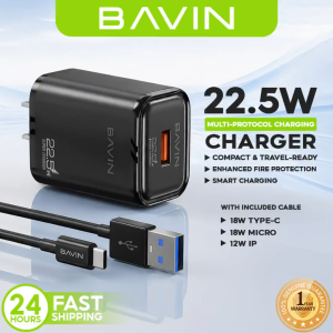 BAVIN PC2029 22.5W Portable Fast Charger w/ Fast Charging Cable Universally Compatible for Micro / iPh / Type-C Devices