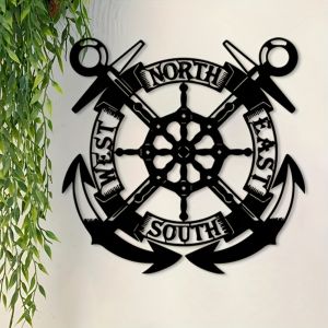 CIFbuy | CIFbuy Metal Compass Rose Nautical Ship Wheel Wall Art 2D Metal Wall Decor Home