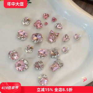 New Pink Rhinestone Nail Art Decorations Asymmetrical Heart Shaped Finished Products Nail Decorations from Mainland China