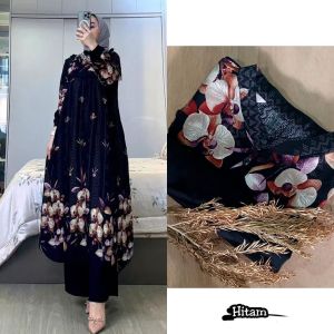 Setelan Long Tunik Amina Rayon diamond Mix Kulot Crinkle Airflow Busui Motif Premium