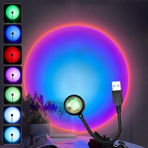USB LED Sunset Lamp RGB Rainbow Neon Night Light Projector Photography Wall Atmosphere Lighting for Bedroom Home Room Decor Gift