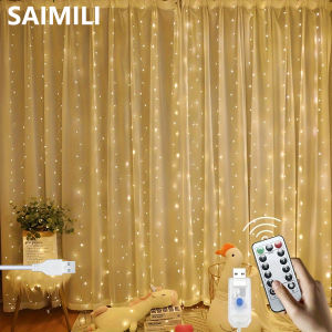 Dây Đèn LED Rèm 300 Bóng Với Điều Khiển Từ Xa 8 Chế Độ Trang Trí Cửa Sổ Tường Phòng Đám Cưới Tiệc Tùng Tự Làm