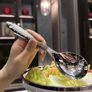 Thickened Handle Fish Shaped Spoon Grade 316 Stainless Steel Soup Spoon Dining Fork Western Dining Utensils Home Use Hammered Texture