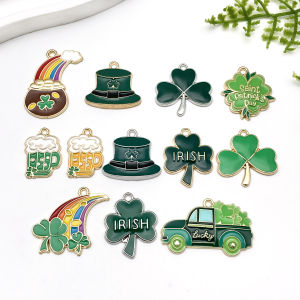 10/12pcs St. Patricks Day Set: Drip-Painted Four-Leaf Clover Hats Masks & Feathers - Perfect for Handmade DIY Crafts