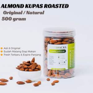 KACANG ALMOND KUPAS PANGGANG 500gr Roasted Almon Matang Natural Original Asli Siap Makan California