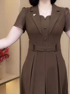 HUAXUNRAN | Short Sleeve Loose Fit Concealing Slimming Dress with Notch Lapel
