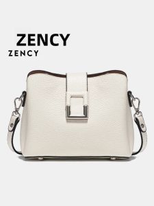 Túi Đeo Vai Nữ Bằng Da Thật Của Zency Túi Đeo Vai Màu Trắng Kiểu Dáng Đơn Giản Túi Xách Đeo Chéo Có Khóa Kéo & Khóa Cài