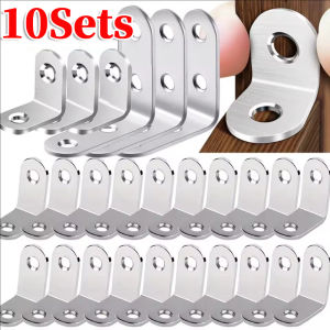 10Sets Stainless Steel L Brackets with Screws / 90° Right Shelf Support Corner Bracket / Home Shelves Table Chairs Fastener
