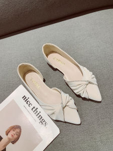 XRXC Flat Heel Pointed Toe Womens Shoes Spring Summer 2024 New Arrival Almond Color Low Top Butterfly Knot Side Open Mesh Shoes