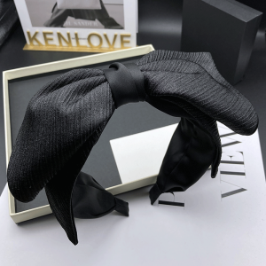 Black Fashionable Hair Clip with Large Bow Knot for Women Shopping Street Style High Hairline Elastic Hairband by Kenlove