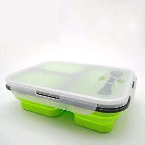 Portable Folding Silicone Lunch Box Microwave Safe Compressed with Fork Spoon Partitioned Meal Box Nordic Style Freshness