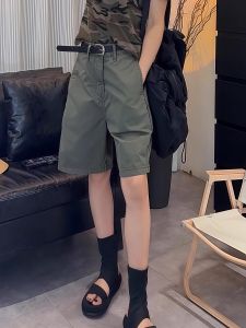 Slimming High Waist Casual Thin Straight Leg Pants Womens Fashion Loose Fit Summer New Style Five-Point Pants Wide Leg