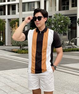 Áo polo nam cổ khóa kéo kiểu mới chất cotton 95% không nhăn  không phai màu -áo polo phồi màu trẻ trung năng động form dưới 75kg