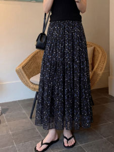 YIKEMAI | High Waist Slimming A-Line Pleated Floral Half Skirt