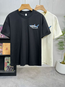 Summer New Mens T-Shirt round Neck Short Sleeve Loose Comfortable Casual Shark Patterned Top Trendy Brand Cotton Blend