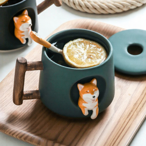 SHANGPINJI | Tách Shiba Inu Dễ Thương Có Nắp và Muỗng