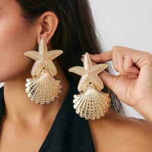 IngeSight.Z Boho Exaggerated Large Starfish Scallop Pendant Earrings Women Fashion Summer Beach Metal Ear Jewelry Accessories