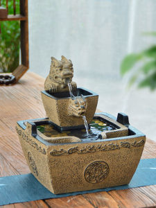 New Chinese Style Office Desktop Tea Room Living Room Opening Wealth Attracting Circular Water Display Piece Creative Resin Carved Wealth Fountain