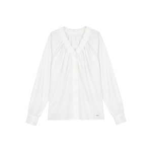 French Elegance V-Neck Long Sleeve Single Button Wrinkle Loose Blouse