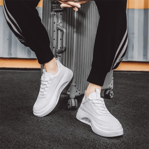 2024 White Casual Shoes for Men: Breathable Korean Sneakers & Thick Sole Rubber School Shoes