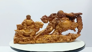 [ Woosilver ] Tượng Gỗ Ngọc Am: Phật Di Lặc Cầm Tiền – Đồng Tử Kỳ Lân Đón Lộc