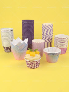 ถ้วยกระดาษอบสีม่วง ขอบมน ทนความร้อนได้ สุกเร็ว อบในเตาอบ กระดาษรองขนมปัง กระดาษรองขนมปังสำหรับอบ