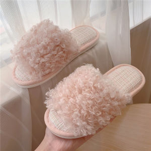 K-style New Arrival Winter Ins Internet-Famous Outdoors Cute Fashion Fur Cotton Slippers Non Slip Flats Confinement Cotton Slippers for Women