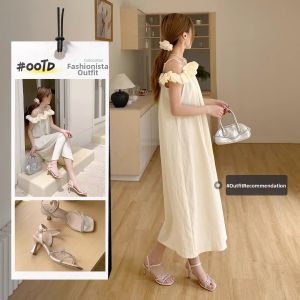 Josiny | Spring Summer New Style Crystal Decorated Slim Heel Dress Matching French Chic Sandals