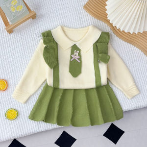 Bear Leader Girls Autumn Sweater Sets 2-6 Years Kids Winter New Cute Rabbit Knit College Style Doll Collar Pullover Sweater + Skirt Two-piece Set Casual Christmas Baby Girls Clothes New Years Outfits