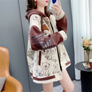 พลัสไซส์ ผู้หญิง สไตล์เบสบอลบางเปิด คาร์ดิเกน เสื้อฮู้ด ฤดูใบไม้ผลิ ฤดูใบไม้ร่วง เสื้อแจ๊กเก็ตแฟชั่นใหม่สบาย ลำลอง เสื้อแจ็คเก็ตมีฮู้ด