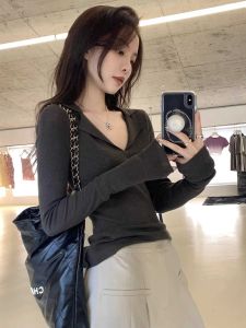 เสื้อสเวตเตอร์ถักคอโปโลสำหรับผู้หญิง ทรงสลิมฟิต แขนยาว ปกติ ฤดูใบไม้ผลิและฤดูใบไม้ร่วง เสื้อชั้นในบาง สไตล์เกาหลี