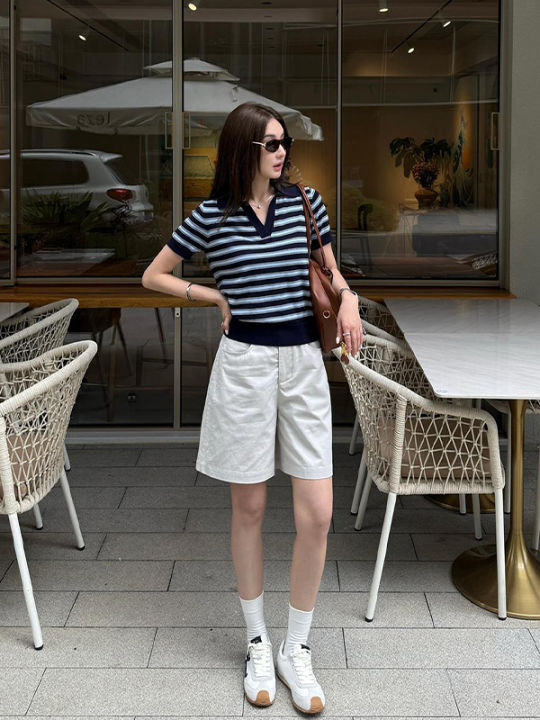 YUEZHONGWEI%20%7C%20%C3%81o%20thun%20polo%20tay%20ng%E1%BA%AFn%20d%E1%BB%87t%20kim%20l%E1%BB%A5a%20b%C4%83ng%20American%20Shoulder%20Color%20Block%20Stripes%20d%C3%A0nh%20cho%20n%E1%BB%AF%20m%C3%B9a%20h%C3%A8%20%C3%B4m%20v%E1%BB%ABa%20v%E1%BA%B7n%20thon%20g%E1%BB%8Dn%20-%20Image%202