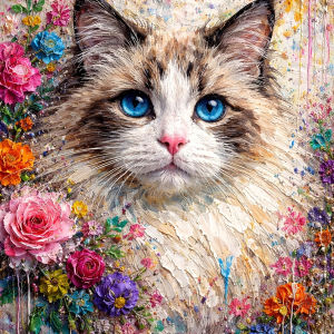 Huacan New Arrivals Diamond Painting Ragdoll Flowers Diamond Mosaic Animal Kit Decorative Paintings Picture Of Rhinestones