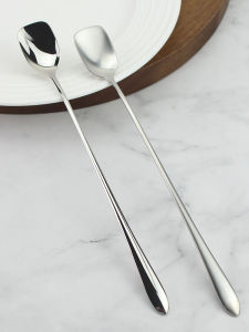ช้อนผสมกาแฟแบบยาวทำจากเหล็กไนคร์ 18/10 ดีไซน์น่ารักสำหรับใช้ในบ้านและใช้ในธุรกิจ เครื่องมือทำอาหารแบบอเนกประสงค์