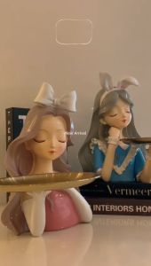 Bosca Living - Alice in Wonderland Cute Girl Ornament With Gold Tray / Patung Pajangan Dekorasi Ruangan Girl / Patung Dekorasi dengan Nampan Tray / Tempat Penyimpanan Kunci Jewelry dan Tray Serbaguna / Hiasan Meja Nordic / Organizer Meja
