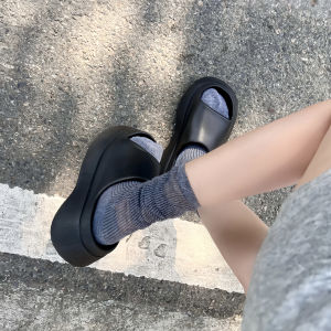 Womens Summer Thick Heel Sandals EVA Anti-Odor Beach Casual Slip-On Flat Sandals Increased Height Slippers for Outdoor Wear