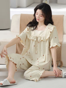 Miiow | Catwoman Summer Sleepwear Women Pure Cotton Moisture Wicking Breathable Short Sleeve Seven-Piece Pants Set Sweet Girl Home Clothes