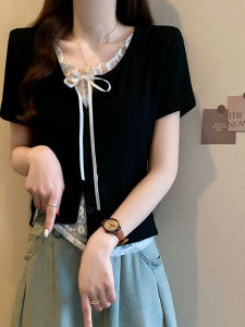 plus Size Casual Short Sleeve T-Shirt Womens Summer White Top Conceal Meat Slimming Top Princess Style Polyester Fiber