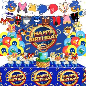 Hasbro | 66Pcs Kids Anime Birthday Party Supplies Cartoon Game Theme Balloon Banner Cake Topper Backdrop Tablecloth Festival Gift Set