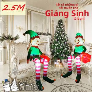 Mô Hình Ông Già Noel Bơm Hơi Giáng Sinh 25M/82FT Mô Hình Chú Lùn Có Đèn LED Tích Hợp Trang Trí Trong Nhà Ngoài Trời Sân Vườn Tiệc Lễ Hội